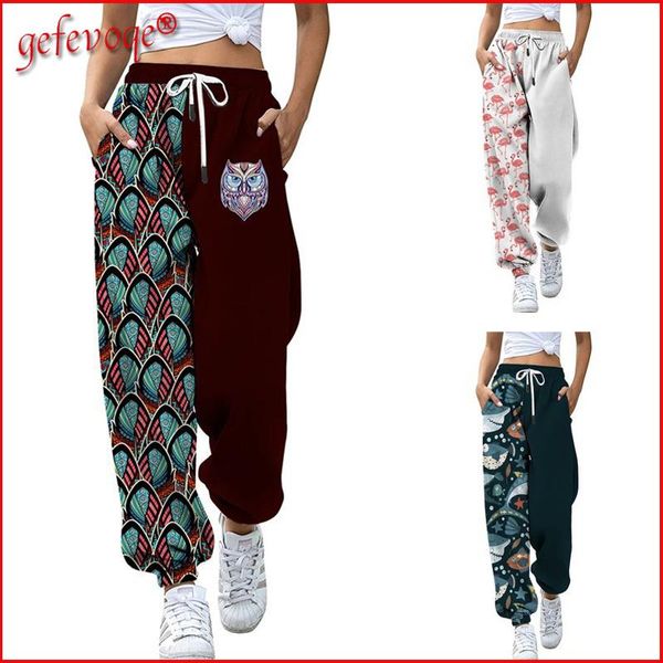 

women's pants & capris spring autumn drawstring sweatpants women 2021 casual fashion print pockets streetwear harajuku loose joggers tr, Black;white