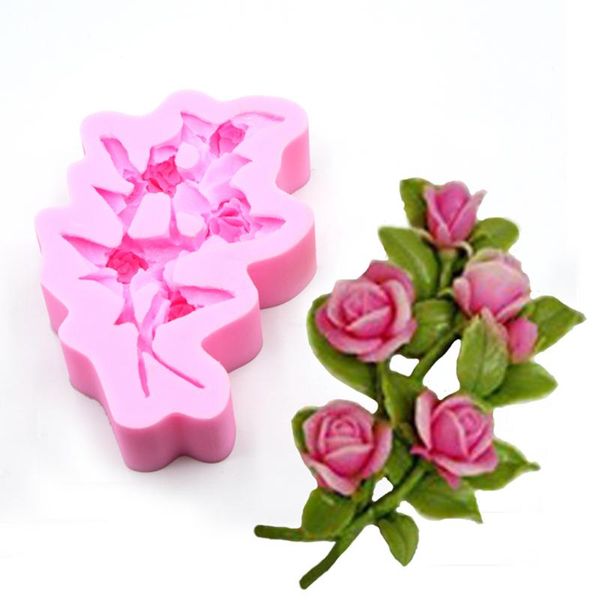 

cake tools 3d rose flowers with leaves fondant border decorating silicone mold diy baking mould jelly