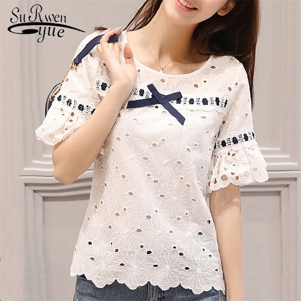 

women and blouses blusas mujer de moda 2021 short sleeve ladies female hollow lace blouse shirt blusa feminina 210226, Black;gray