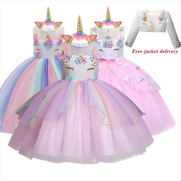 

baby girls unicorn pastel girl dress rainbow princess for summer birthday party cosplay perform children costume, Red;yellow