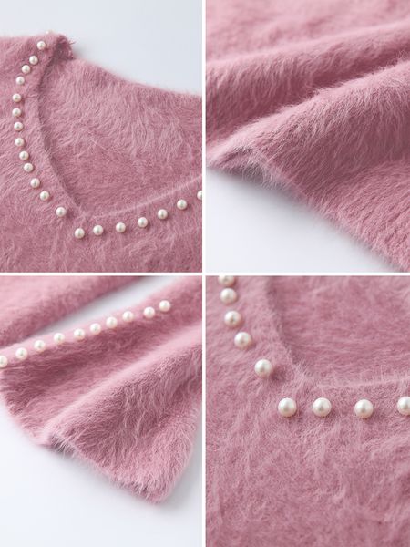 

new artificial 2021 mink cashmere sweater women spring autumn pearl jumper pull femme hiver streetwear sweaters mhb9, White;black