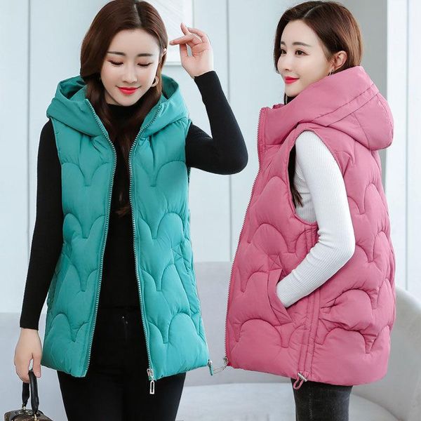 

women's vests 2021 hooded women fashion zipper coats female elegant long a line ladies casual warm jacket h480, Black;white
