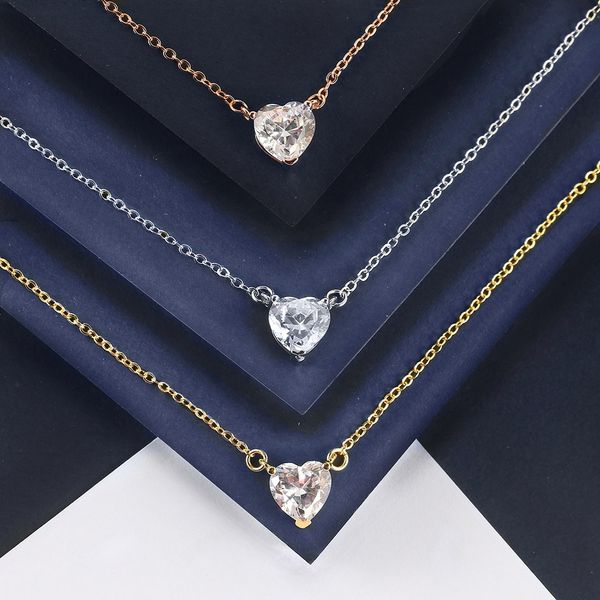 

custom 18k real gold plated love lacie heart shaped inlay aaaaa zircon pendant necklace for women jewelry, Silver