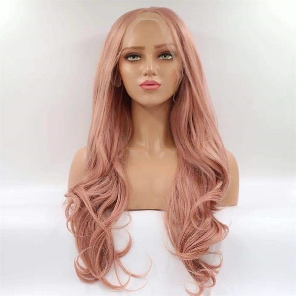 

fiber large wave chemical high temperature silk front lace wig, Black