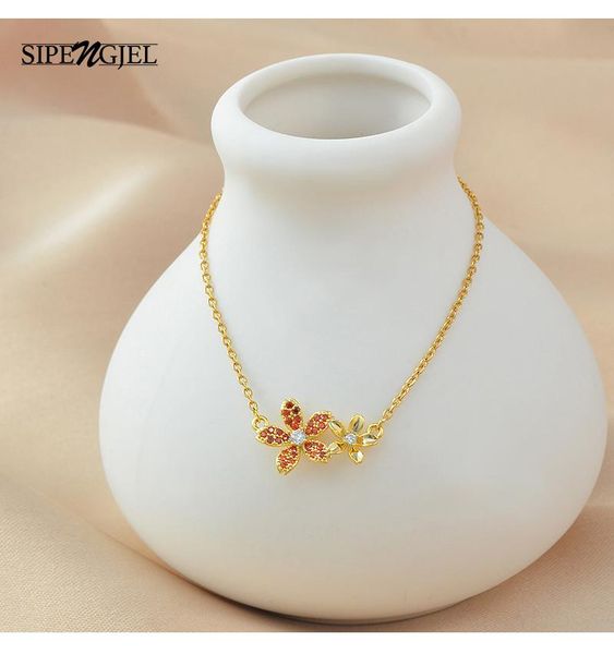 

chains sipengjel fashion cubic zircon flower pendant neckalce gold chain chore necklace for women jewelry 2021, Silver