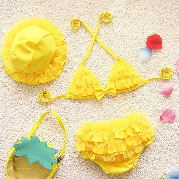 

3pcs children two-piece suits swimming cute bow sun hat baby girls beach swimsuit girls swimwear kids swimwear for bikinis, Black