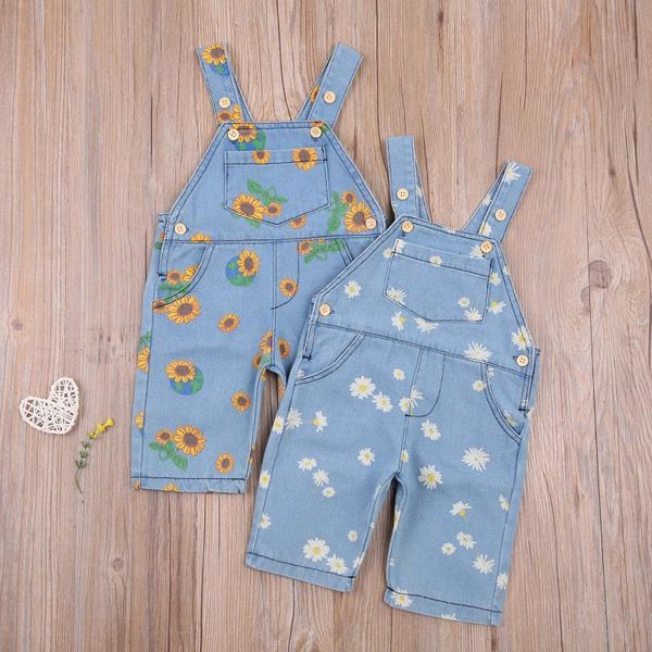 

baby & children's girl's pants flower print pocket suspender jeans for vacation birthday party pgraphy, Blue