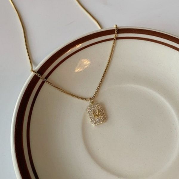 

chain women pendants korean dongdamen net red temperament design necklace micro inlaid with zircon letter m simple personality for, Silver