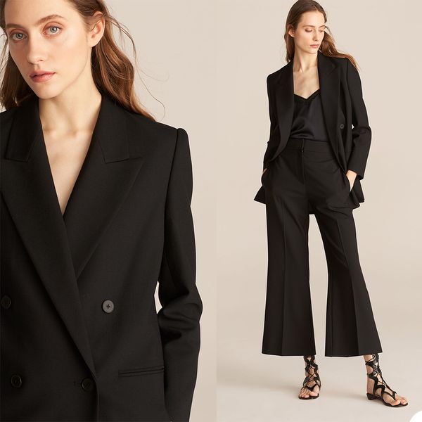 

black formal office lady suits women work wide pants outfit evening party prom blazer tuxedos wear 2 pieces, Black;red