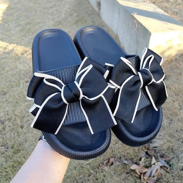 

slippers casual beach shoes slides slipers women butterfly-knot med luxury sabot 2021 flat massage fashion pu bas1, Black
