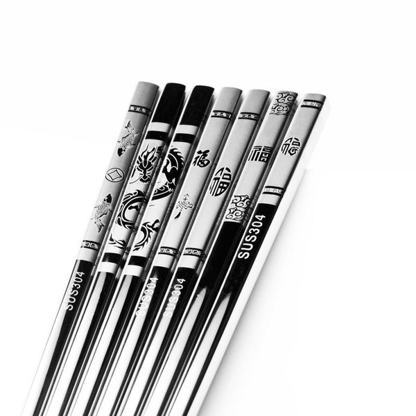 

1pair chinese chopsticks stainless steel skid dragon pattern stick for sushi chopsticks set metal iron portable korean