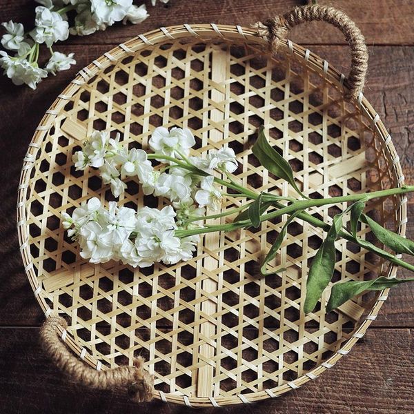 

kitchen storage & organization bamboo basket handwoven fruit plate bread cake sundries home living room deskdecor tray pography props