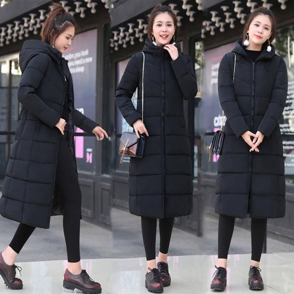 

women's down & parkas women winter bubble coats long padded clothes hood solid color black jacket puffer warm thick over knee turtelnec