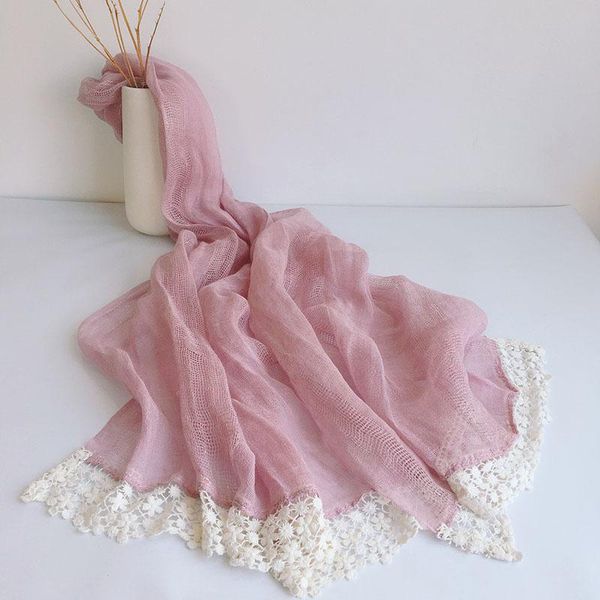 

scarves japanese literature and art lace linen scarf versatile cotton shawl hollow breathable spring summer silk, Blue;gray