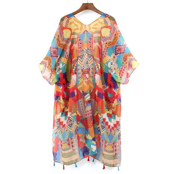 

vintage kimono mujer 2021 bluse feminino summer beach long cardigan women vintage boho blouse kimono femme shirt, White