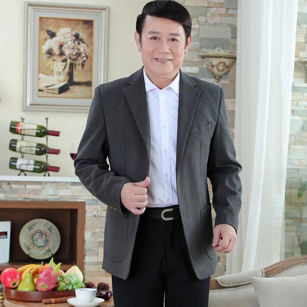 

men's suits & blazers mature men casual dark green gray coffe suit jacket aged male notched collar single breated four season outfits f, White;black