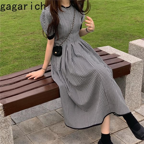 

gagarich women dress vintage new summer gentle plaid dresses korean style o-neck girl a-line vestidos 210303, Black;gray