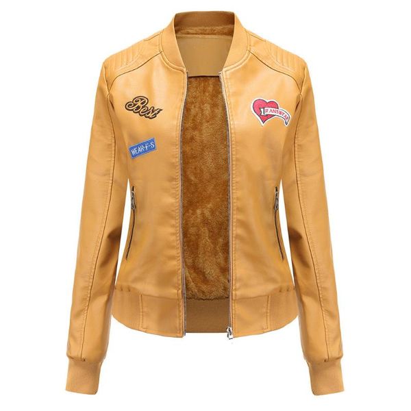 

women's leather & faux autumn and winter plus velvet female baseball clothing trend motorcycle jackets, Black