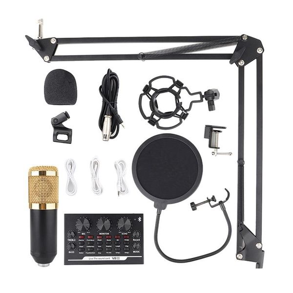 

360Â°universal deskbedside cantilever stand live broadcast k song bm-800 microphone kit with v8ii sound card kit