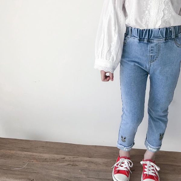

2021 spring new arrival girls cartoon rabbite jeans kids denim trousers jeans for girls, Blue