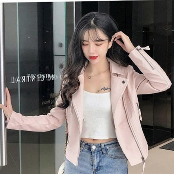 

women's leather & faux jacket winter autumn slim moto biker zipper coat black