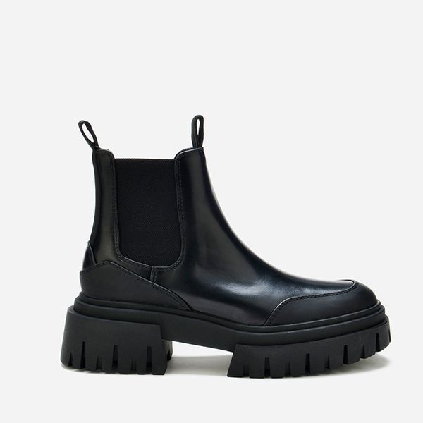 

za 2022 autumn classics genuine leather ankle boots platform women round toe short boot shoes handmade chunky heel chelsea boots, Black