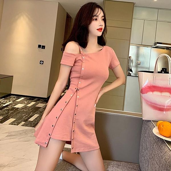 

strapless summer mini korean women dresses style solid color irregular slim off shoulder clubwear vestidos, Black;gray