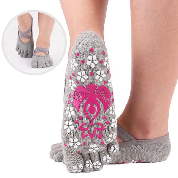 

sports socks women with bandage elastic five fingers yoga non slip exercise pilates ballet sweatproof dance breathable backless, Black