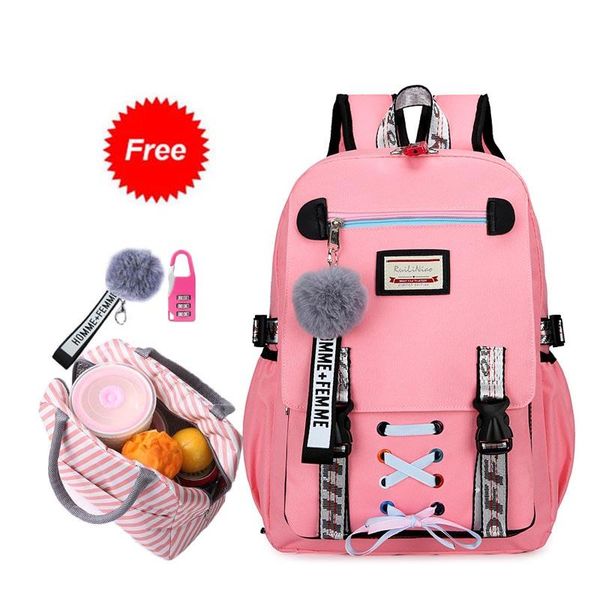 

school bags 2021 for teenage girls with lock anti theft backpack women book bag junior high youth leisure college