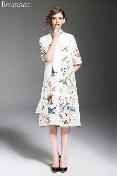 

women's trench coats summer original design chinese style flower and butterfly embroidered big size improved open stitch for women, Tan;black