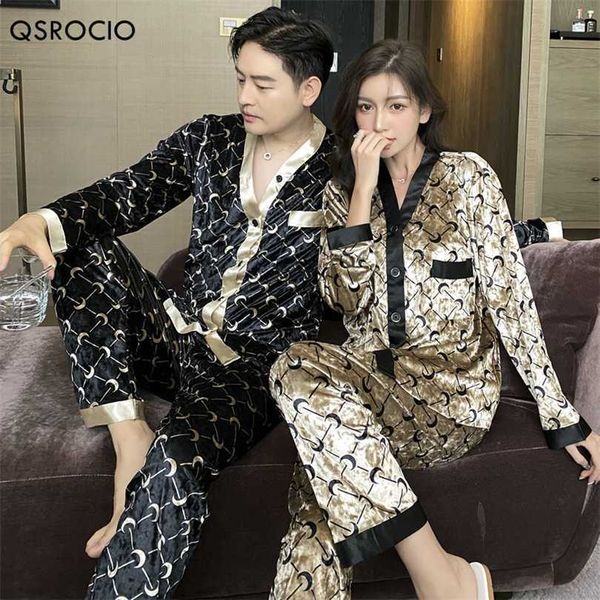 

qsrocio women's pajamas set velvet sleepwear moon print casual homewear men nightwear luxury couple pyjamas femme 211126, Black;red