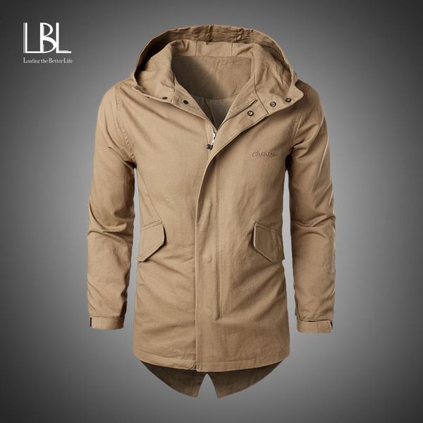

men's trench coats lbl 2021 coat autumn cotton high-quality mens casual solid long lapel windbreakers jackets men brand clothing, Tan;black
