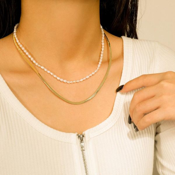 

chains imitation pearl two-layer necklaces for ladies fashion jewelry double wedding antiallergic jewellry accessories, Silver