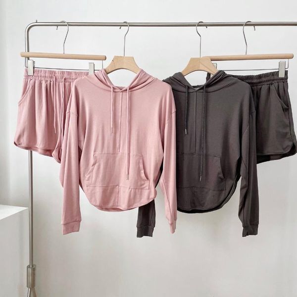 

women's tracksuits 2021 pink hooded casual sweater shorts two piece suit, Gray