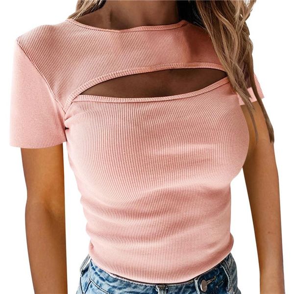 

women's t-shirt summer women short sleeve hollow bodycon clubwear 2021 fashion homewear street vacation leisure pullovers, White