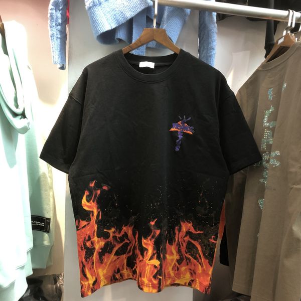 

2021 new travis scott embroidery cactus jack t shirt men women flame pattern tees t-shirts harajuku clothing b5x5, White;black
