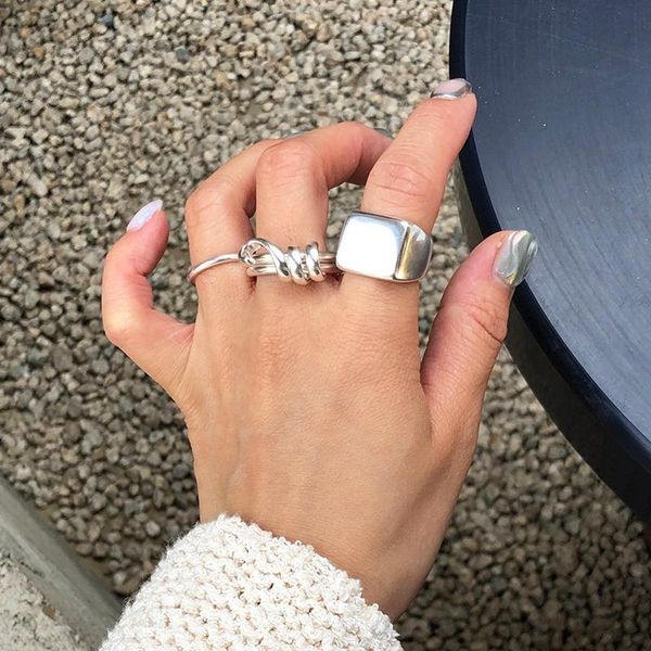 

cluster rings silvology 925 sterling silver double layer spring weave creative design irregular twist for women workplace jewelry, Golden;silver