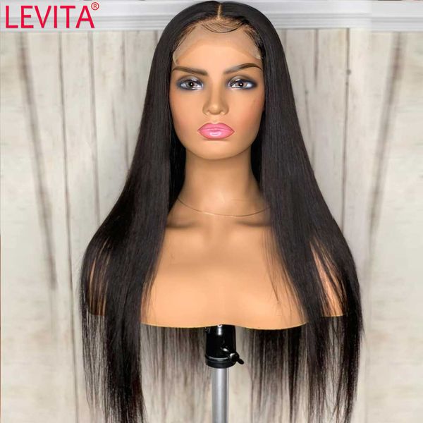

26inch bone straight lace front wig brazilian lace front human hair wigs for women 4x4 lace closure wig 150% density, Black