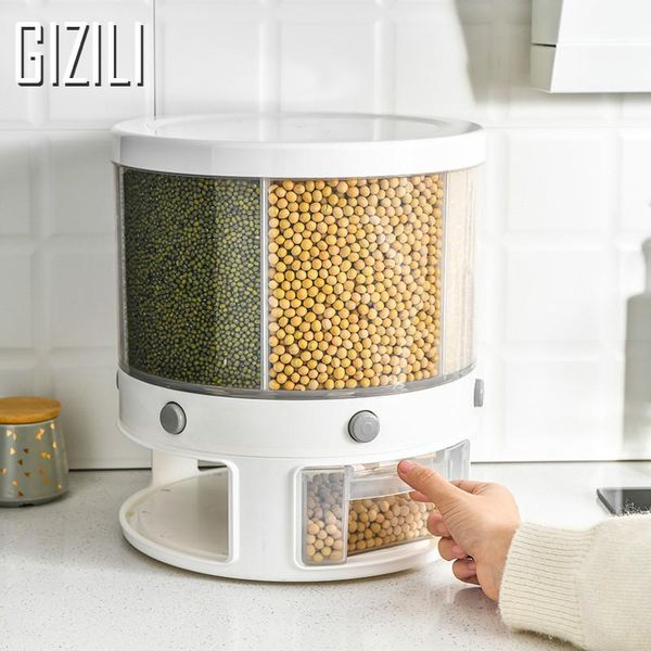 

kitchen sealed rice bucket storage box circular rotation moisture-proof rice barrels household metering grain storage tank