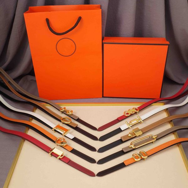 

fashion belt gold buckle for womens narrow waistband belts genuine cowhide width 1.3cm 12 style 6 color quality, Black;brown