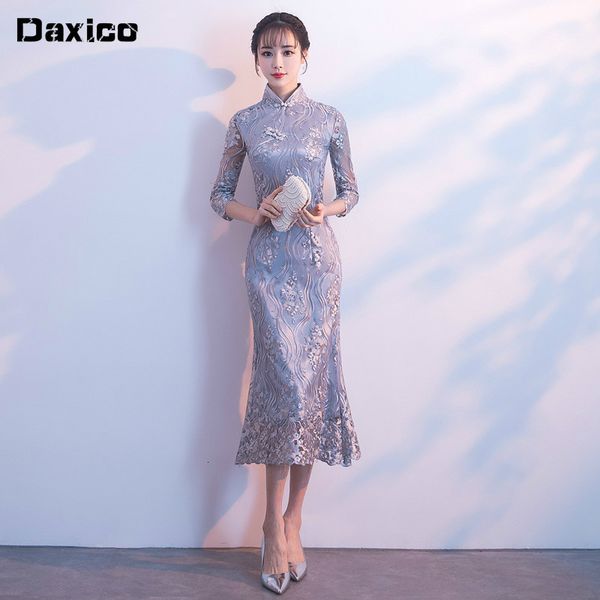 

middle sleeve chinese trditional dress women lace vintage ancient qipao lady wedding party evening dresses oriental cheongsam, Red