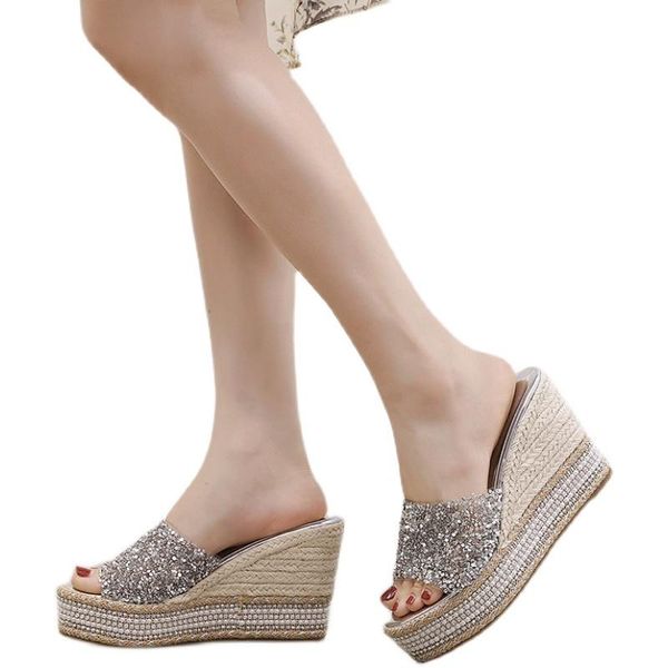 

sandals wedges heel platform flip flop open toe women shoes, Black