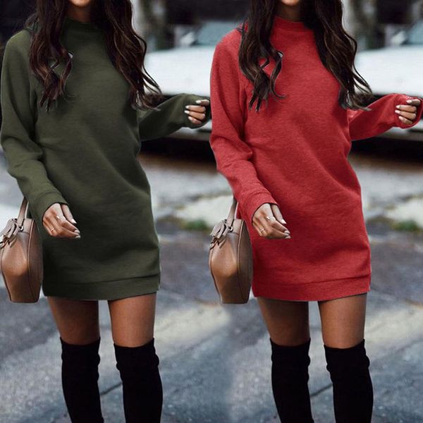

casual dresses autumn winter thicken straight sweatshirt dress long sleeve o neck pullover vestidos overall women's outwear, Black;gray