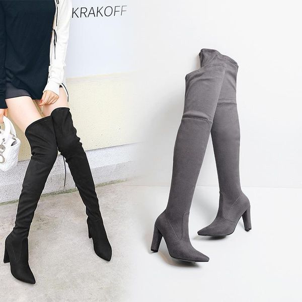 

boots elastic sharp high season heel women overknee woman long, Black