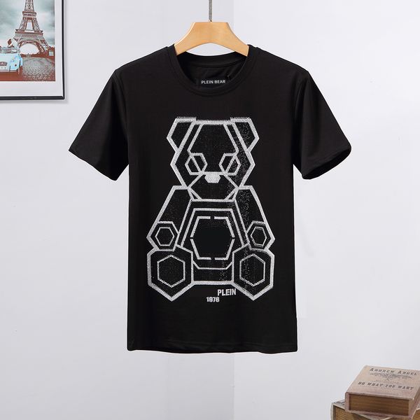 

plein bear t shirt mens designer tshirts rhinestone skull men t-shirts classical hip hop streetwear tshirt casual tees pb 16220, White;black