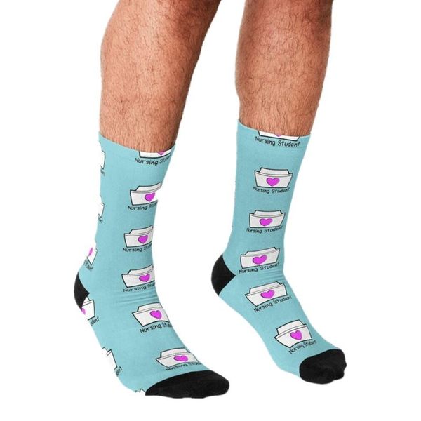 

men's socks funny nursing student cap with heart men harajuku happy hip hop novelty cute boys crew casual crazy for, Black