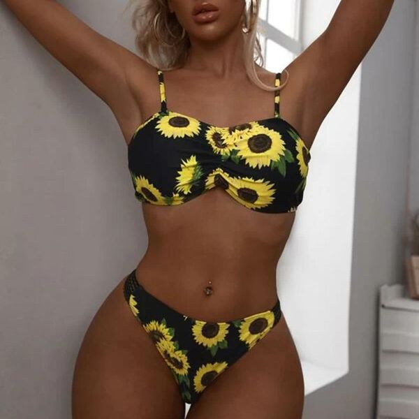

women's swimwear home&nest women sunflower printed push up bikini set two piece swimsuit beachwear bathing beach swimming suit 2021, White;black