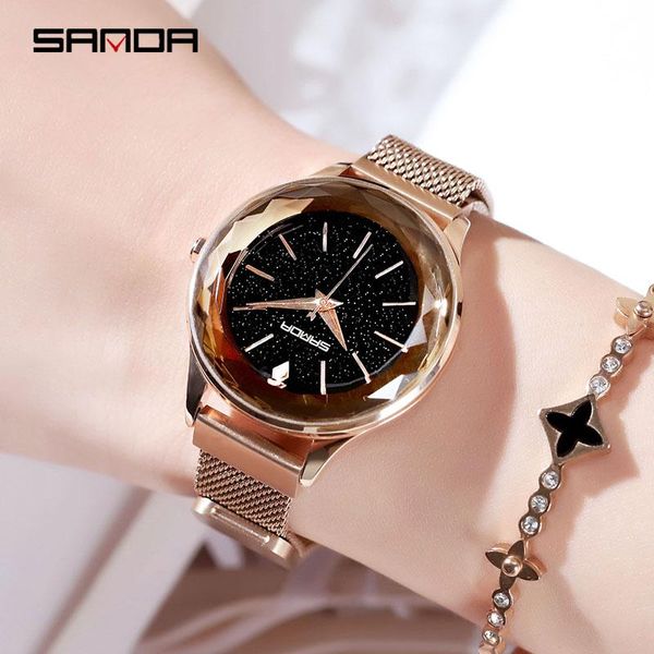 Orologi da polso SANDA Lady Crystal Watch Magnet Buckle Women Dress Fashion Quartz Female Stainless Steel