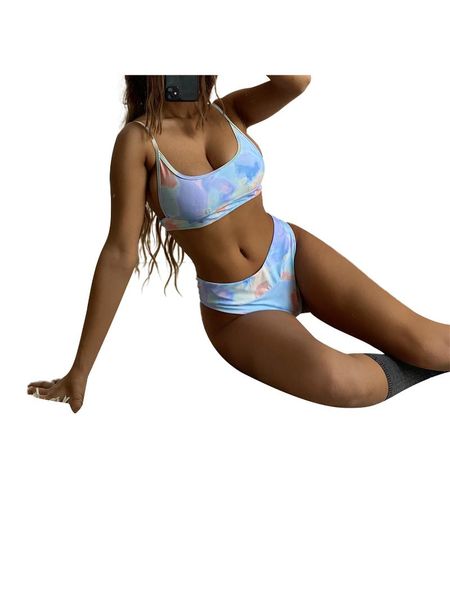 

women's swimwear hirigin ladies summer split set, adults women tie-dye mixed color tank type backless bikini swimsuit, White;black