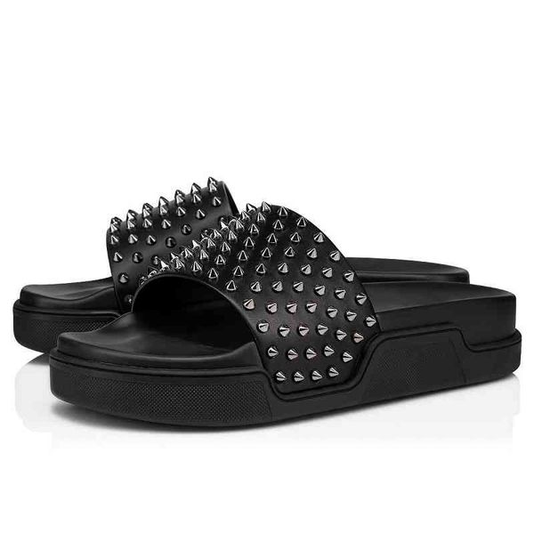 

bottoms red men slippers fashion slides triple black white yellow spikes mens flat flip flops beach el platform sandals size 40-46